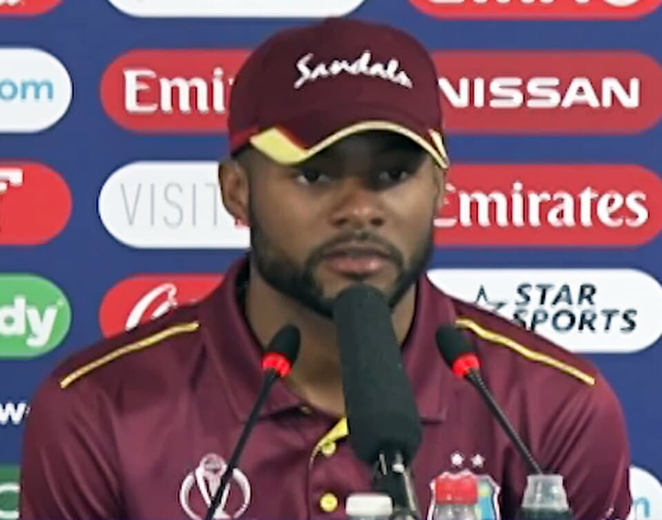 Shai Hope speaking at a press conference in an archive portrait